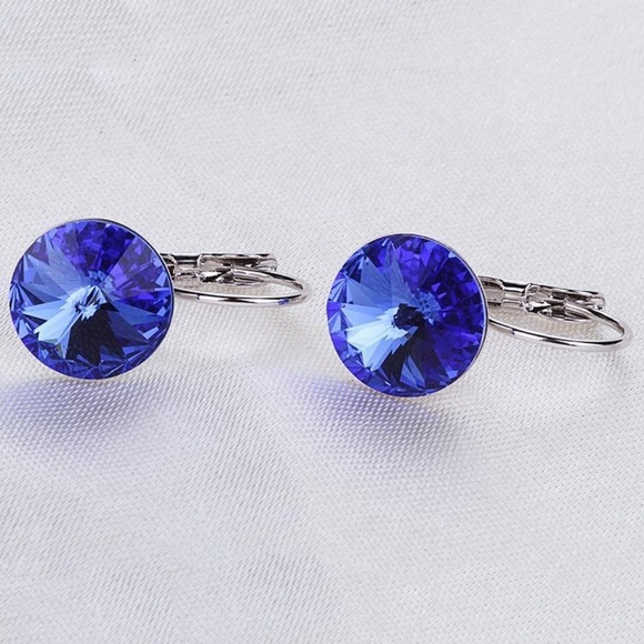 Blue Austrian Crystal Platinum Plated Earrings - Picture 1 of 1